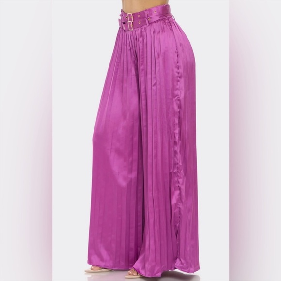 NWT! Elegant Purple Women's Wide-Leg With Belt High Waist Pants - Picture 1 of 4